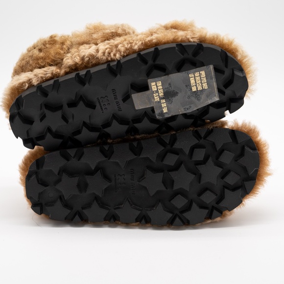 size 37eu 7 US Miu Miu Camel Brown Shearling Sandals - Picture 6 of 11